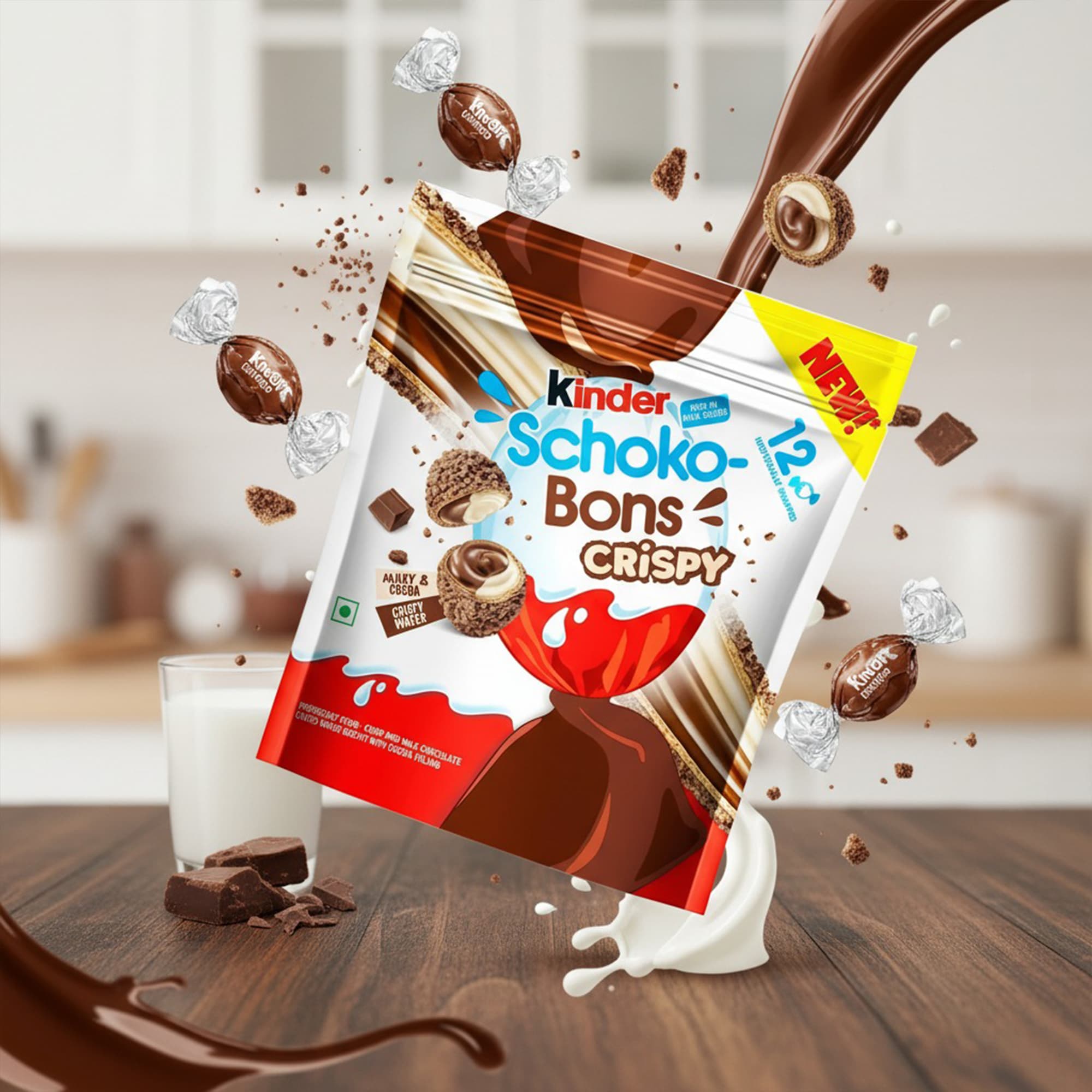 Kinder Schoko-Bons Crispy 67,2g – Knusprige Waffel mit Kakaofüllung