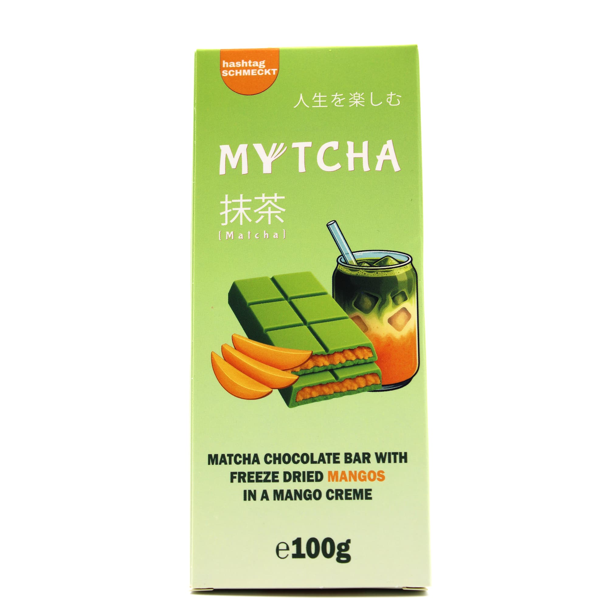 MYTCHA Matcha Mango – Weiße Matcha-Schokolade mit Mango-Creme (100 g)