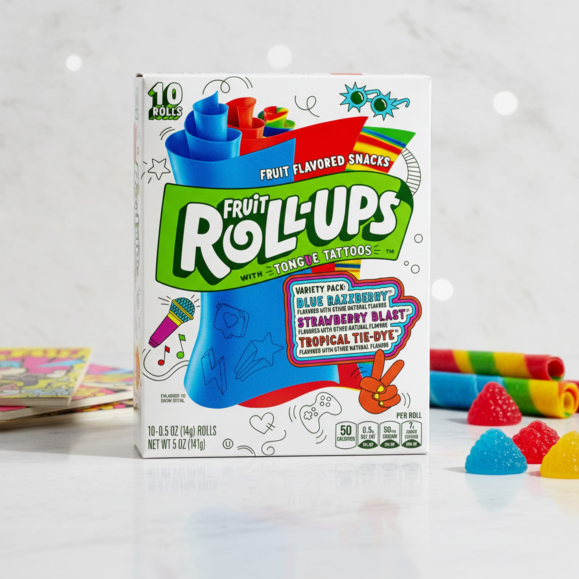 Fruit Roll-Ups Tongue Tattoos Variety Pack – 10 Rolls (141g)